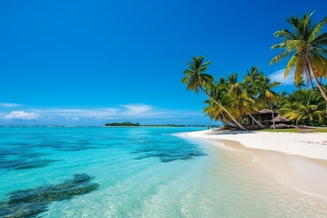 Obraz na płótnie Canvas Beautiful paradise tropical island with blue sky landscape.Generative Ai.