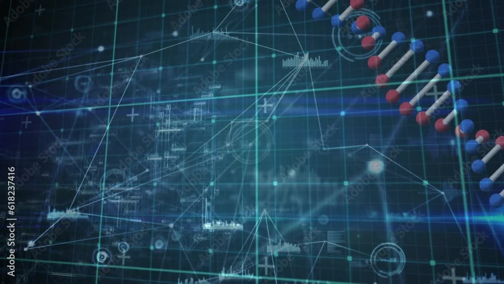 Aufkleber animation of data processing over dna strand spinning
