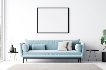 big frame for mockup with blue sofa and white