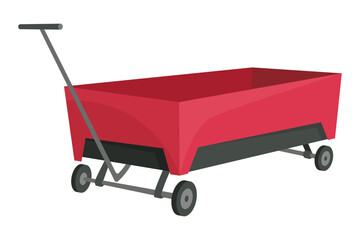 Garden cart cartoon or farm wheelbarrow icon. Gardening, farming concept. Equipment of garden cart or garden wagon, vector illustration on white background