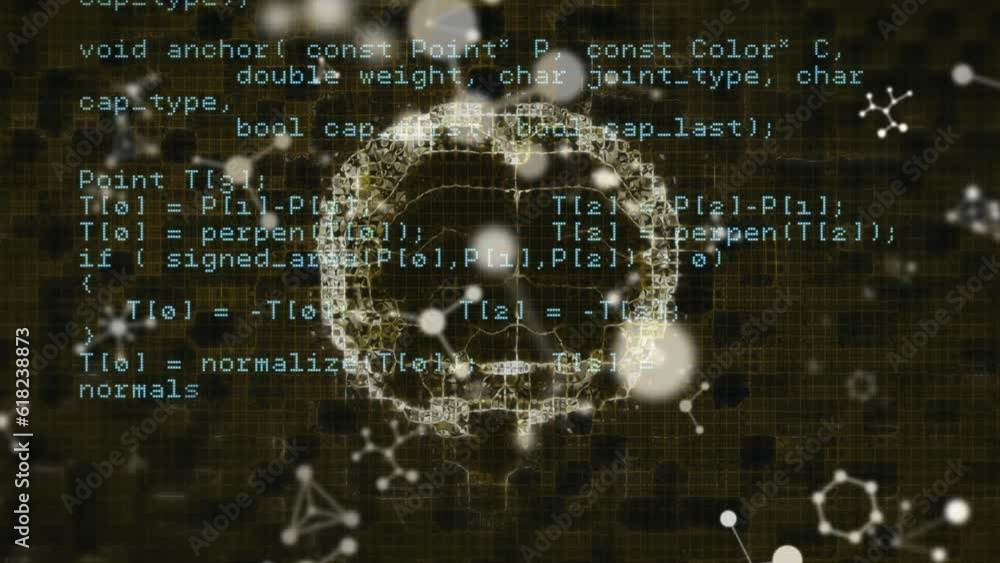 Poster animation of human brain and scientific data processing on dark background