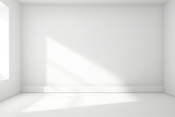 Clean and Simple Studio Background for Product Presentations. White Wall with Shadows and Windows for Display of Your Product on the Floor: Generative AI