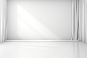 Clean and Minimal Studio White Background for Product Display with Shadows of Windows and Empty Room: Generative AI