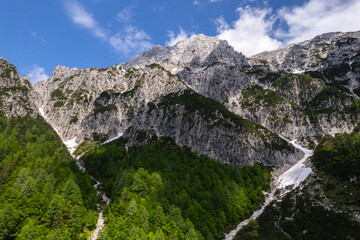 Alpine mountains landscape. Aerial drone view Beauty in nature. Italian Alps