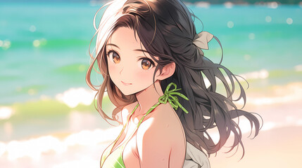 hand drawn cartoon anime cool swimsuit girl illustration in summer	
