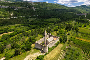 Holy Trinity Church in Hrastovlje, Slovenia. Frescoes of famous Dance of Death ( Danse Macabre )....