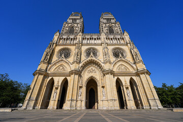 Facade of the Orl&eacute;ans Cathedral of Sainte Croix ("Holy Cross") in the French department of Loiret in the Center of France