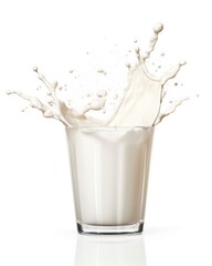 Glass of Milk with Splash Isolated on White Background