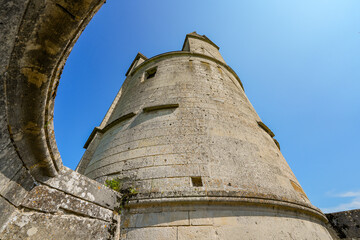 Fototapeta na wymiar Dungeon of Septmonts in Aisne, Picardie, France - Built in the 14th century, this medieval tower was used both for military and residential purposes