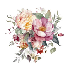 bouquet of flowers watercolor isolated on transparent background cutout