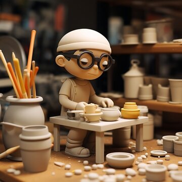 Sculpting Creativity: Inspiring Image of an Adult Student at a Pottery Wheel on Adobe Stock