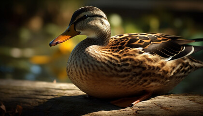 Obraz premium Male mallard duck quacks in tranquil pond generated by AI