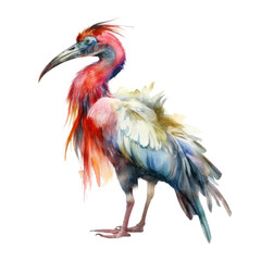 red crowned crane watercolor isolated on transparent background cutout