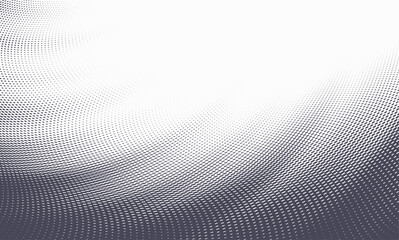 Vector halftone fading wave pattern. Smooth abstract tonal transition made by dots.
