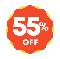 55% off. Tag campaign sales. For promo retail, store. Vector illustration sticker discount price icon. Discounts, offers