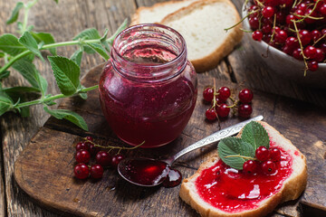 Red currant jam in a jar