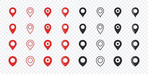 Location pointer icons set. Red and black location pointer icons. Vector scalable graphics