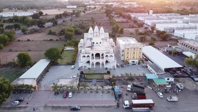 Cinematic Aerial Drone Footage of Iskcon Temple in Gujarat, Indian one of the largest Hindu temples a stock video