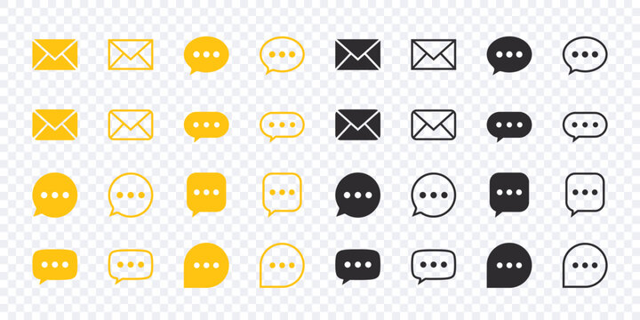 Message icons set. Yellow and black message icons. Vector scalable graphics