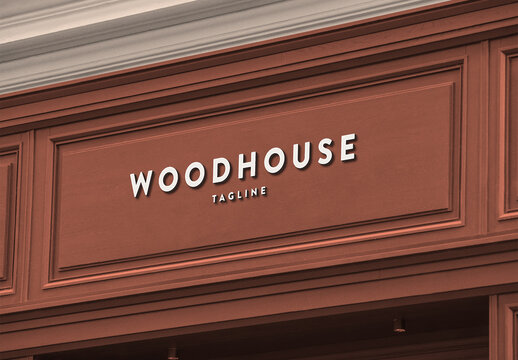 Sign Logo Mockup Template Style Effect Wall Badge Text Branding