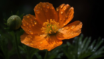 Fresh dew drops on vibrant petals, summer beauty generated by AI