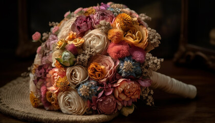 Rustic bouquet of fresh flowers, a romantic gift generated by AI