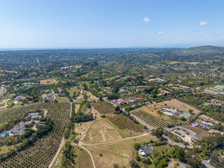 Fototapeta na wymiar Aerial view over Rancho Santa Fe green valley landscape in San Diego, California, USA