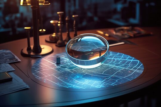 photo of a futuristic desk with a city map Generative AI