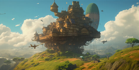 Obraz premium Fantasy landscape. fairy castle art concept. generative AI 