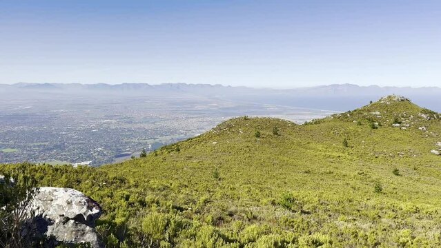 Southern Suburbs to Silvermine from Constantiaberg - Coastal mountain landscape with fynbos flora in Cape Town, South Africa
