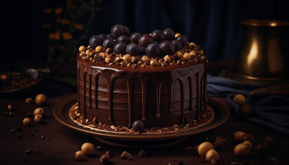 A decadent chocolate cheesecake, homemade indulgence generated by AI