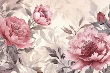 Gordijnen Pattern with watercolor peonies, beautiful colorful peony flowers, digital background. Generative Ai © vassileva_t