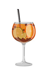 Vector illustration of an orange cocktail with a citrus fruit slice and a straw on a white background in a flat style. Suitable for menu design, food stickers, scrapbooking.
