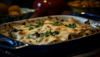 Healthy vegetarian lasagna baked with fresh vegetables generated by AI