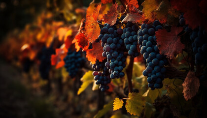Ripe grape bunches signal autumn winemaking season generated by AI - obrazy, fototapety, plakaty