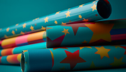 Rolled up paper stack, vibrant decoration fun generated by AI
