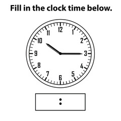 Analog clock. What is the time, write the Learning clock, and math worksheet. Telling the Time Practice for Children Worksheets. Learning analog on the clock. Educational activity.