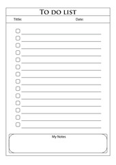 To-do list. template. Clear and simple printable. Business organizer page. Paper sheet. Realistic vector illustration.