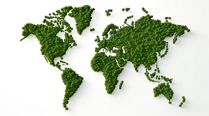 Green World Map - 3D Tree or Forest Shape of World Map