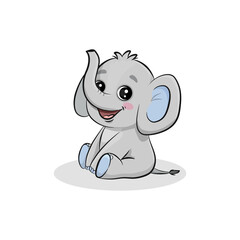 Funny cartoon elephant. Cute animal. Vector illustration 