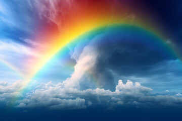 A rainbow is surrounded by clouds and the sky is colored generative AI