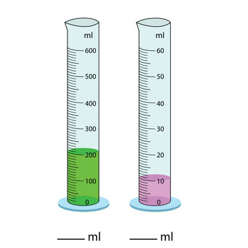  Measuring cylinder. Vector illustration. Cylinder graduated tube vector glass chemistry measuring volume. Measuring the volume of the beaker. Measuring activity. Graduated Cylinder
