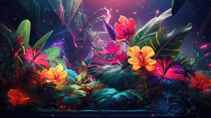 Obraz na płótnie Canvas Tropical Leaves with Vibrant Vivid Color Style Backdrop
