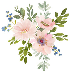 Pink flowers watercolor bouquet illustration