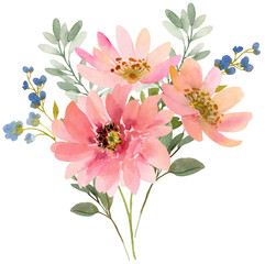 Pink flowers watercolor bouquet illustration - 618249605