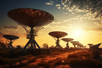 The radio antenna is facing the night sky. Space observation station