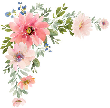 Pink flowers watercolor bouquet illustration