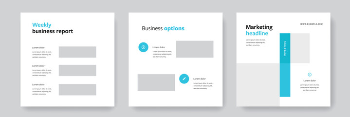 Minimal social media layouts for business, creative square editable template layout set with place for photos and negative copy space, digital marketing graphics