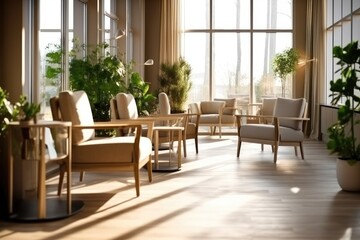 Hotel lobby with Scandinavian style furniture strong