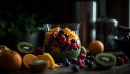 Obraz na płótnie Canvas A refreshing bowl of homemade berry granola generated by AI